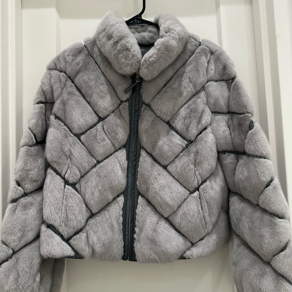 Saga Furs Gray Quilted Teddy Jacket
